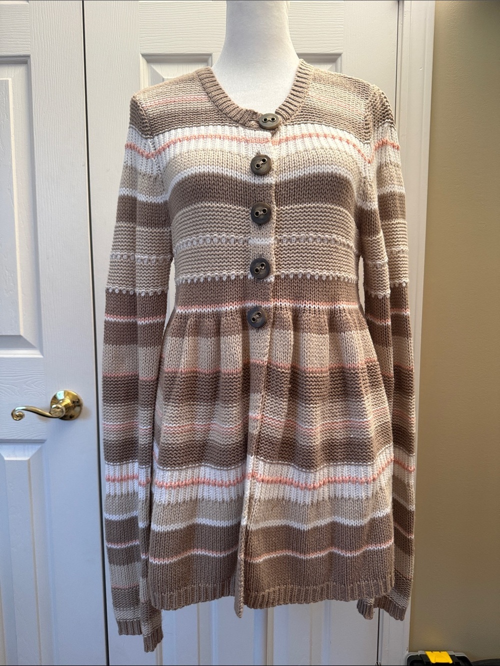 Free People Striped Cardigan in Brown and Pink